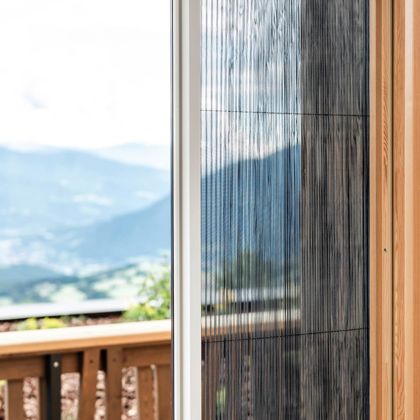 La porta di un balcone con zanzariera plissetata